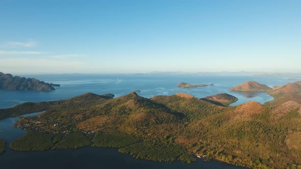 Morning Seascape Mountains Ocean alt