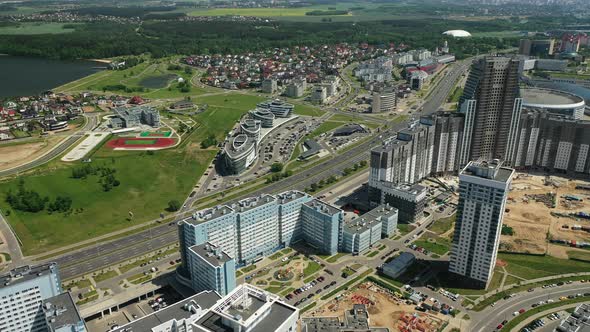 View From the Height of Pobediteley Avenue in Minsk.New Residential and Sports Buildings  alt