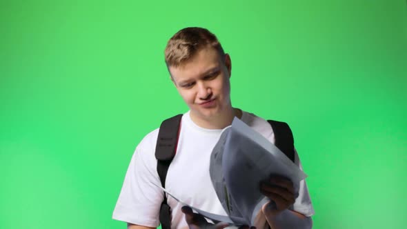 Young Man Student Satisfied with Results Dance Happy Chromakey