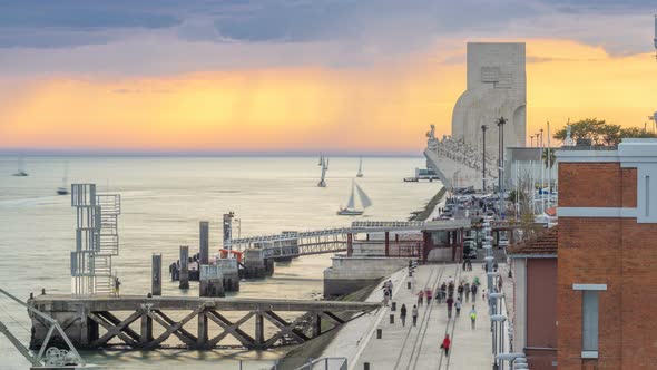 Elevated View of the Padrao Dos Descobrimentos Monument To the Discoveries Timelapse Famous Monument alt