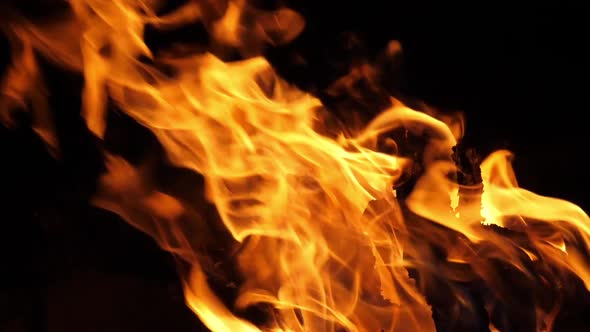 Bonefire, Fire flames in campfire, campsite at Masai Mara Park, Kenya, slow motion alt