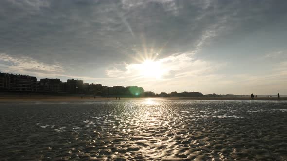 Beautiful French city of  Cabourg on the Le Mans channel  sunset 4K 2160p 30fps UltraHD footage - Su alt