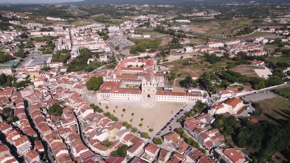 Aerial establisher of Alcobaça monastery. Famous monument in Portugal. Aerial view alt