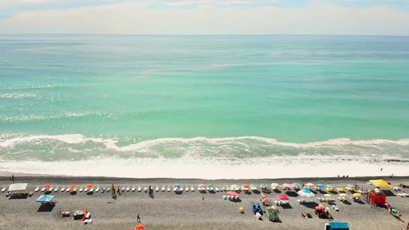 Aerial View Turquoise Water Beach In Summer, Georgia alt