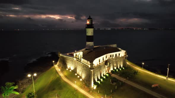 Night aerial view of tourism postal card at downtown Salvador Bahia Brazil. alt