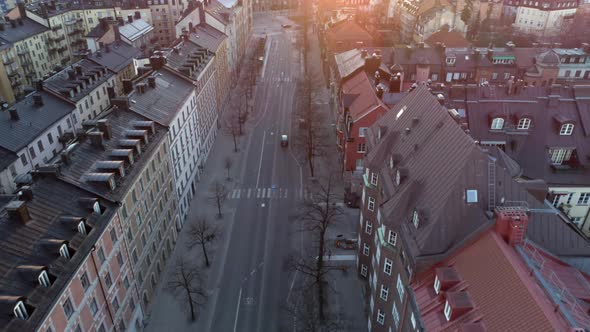 Stockholm City Street at Sunrise Aerial View