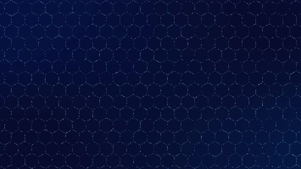 The interface element consists of a grid of hexagons consisting of blue particles