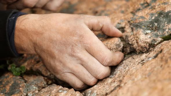 Close-up of the Hand of a Male Climber Holding on To a Rocky Ledge