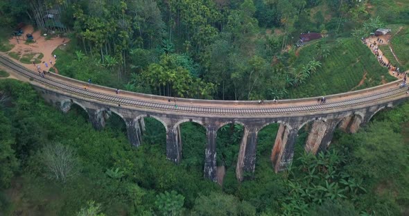 Aerial View of Nine Arches Bridge in Ella, Sri Lanka. Drone Footage