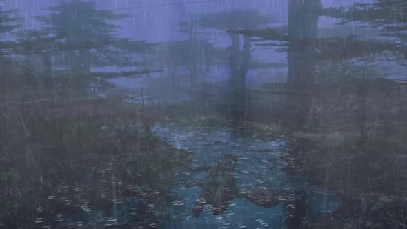 Strong Rain And Thunder In The Swamp Forest - Raining Night Jungle. Phile Rain