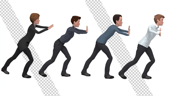 Businessman Pushing Invisible Wall (4-Pack)