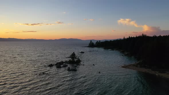 Tranquil View At Lake Tahoe During Dusk In California, United States. Aerial Drone Shot alt