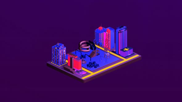 Isometric children's playground in the middle of the city alt