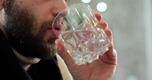 Healthy Young Man Holding Glass Drinking Fresh Transparent Water Man Hydrating Thirst Keep Diet alt