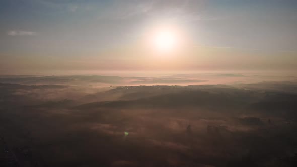Aerial Drone Footage, View of the Sunrise in the Mountains