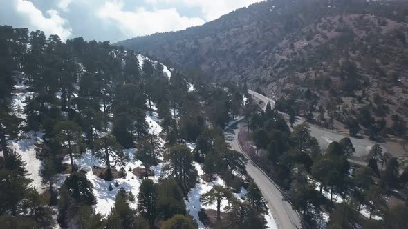Aerial Landscape in Mountains with Snow in Cyprus in Sunny Weather