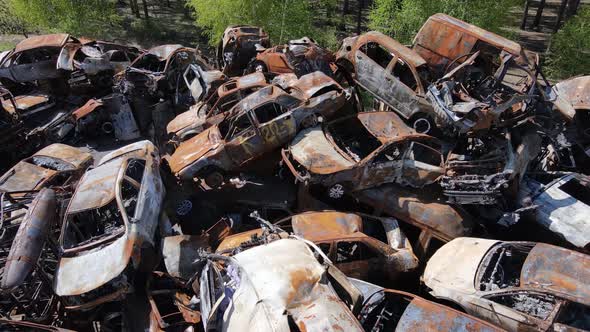 Shot and Burned Cars in the City of Irpen Near Kyiv Ukraine alt