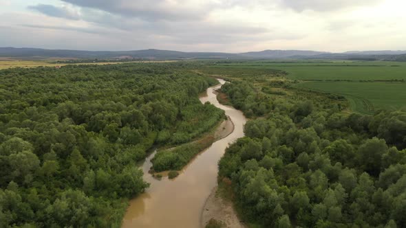 Aerial Drone Flight Through Majestic River Dnister