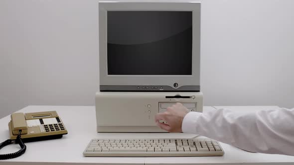 Old Pc Is Slapped To Turn On Green Screen Vintage Computer 4k 60 fps
