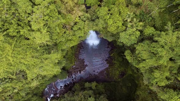 Flying Above Tropical Jungle Waterfall