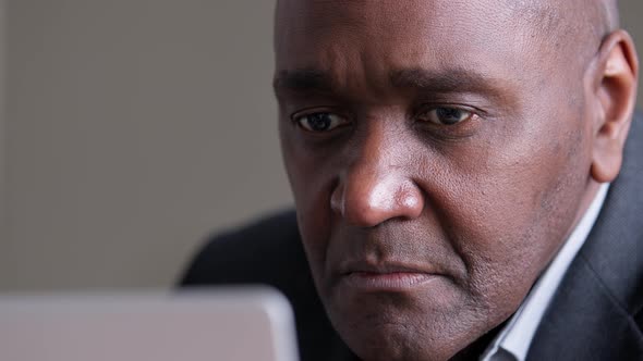 Closeup Male Face of Wrinkled African American Business Man Afro Black Ethnic Mature Boss Leader alt