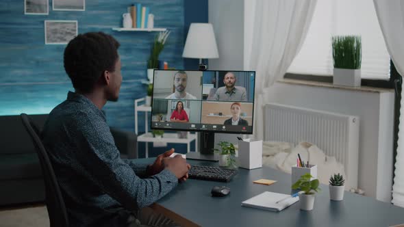 Black Man on Online Internet Conference Chat with His Coworkers alt