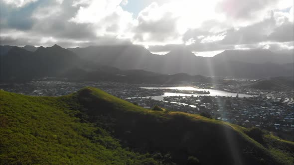 Aerial of Pillbox Hike in Hawaii with Lens Flare alt