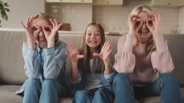 Happy Kid Granddaughter Mother and Grandmother Having Fun Cheerful 3 Generations Women Family alt
