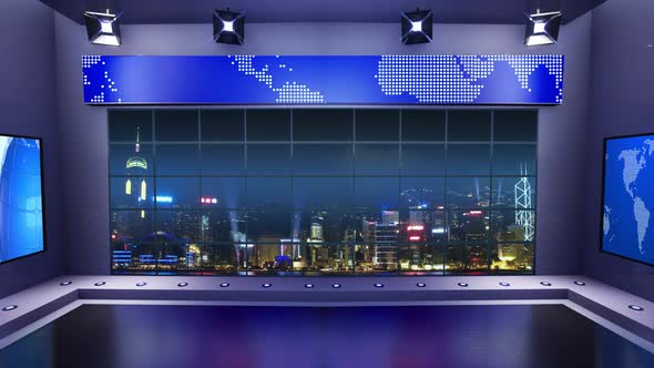TV News Virtual Studio With Night City Background And Floodlights 2 alt