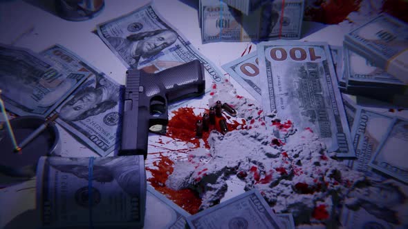 Gun Bloody Dollars Cigarette Lying On The Table alt