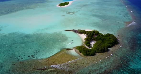 Beautiful birds eye tourism shot of a sandy white paradise beach and blue ocean background alt