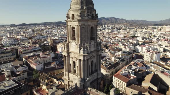 Catedral de la Encarnación de Málaga, Malaga Cathedral against sprawling cityscape. Aerial view