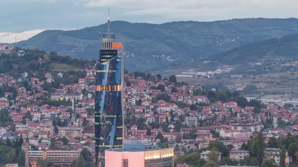 City panorama from Old Jewish cemetery day to night timelapse in Sarajevo alt