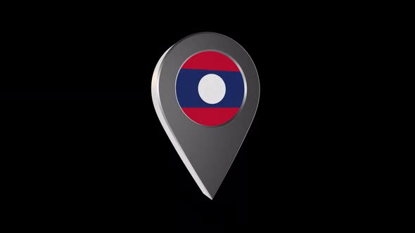 3d Animation Map Navigation Pointer With Laos Flag With Alpha Channel - 2K alt