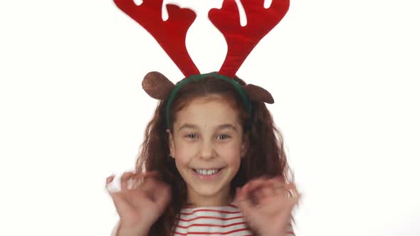 The Little Girl Is Happy About New Year Holidays alt