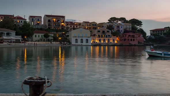 4K. Day to night Timelapse of a beautiful bay of small european town.