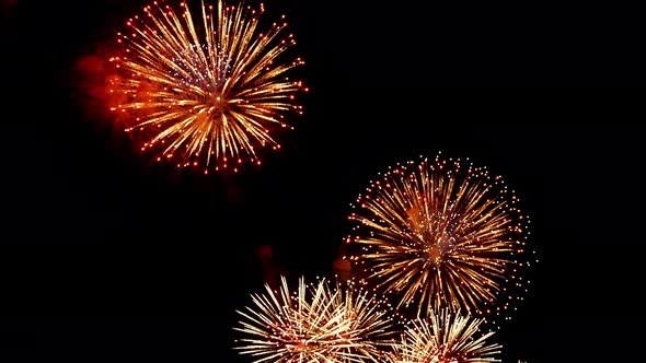 Many flashing colorful fireworks in event amazing with black background celebrate New Year. alt