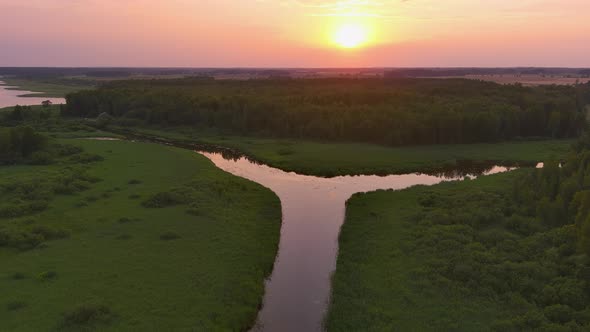 Idyllic Aerial Shot of the Vohandu River in Estonia