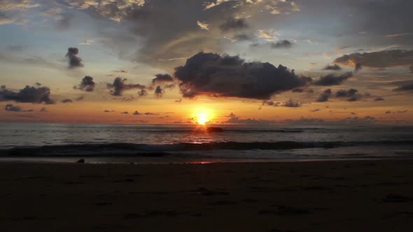 A view of a beautiful sunset in the beach
