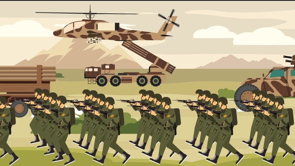 Armed Military Forces Entering Border - Battalion Forces Marching - Cartoon Animations