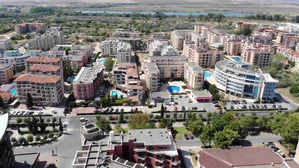 Aerial footage of the beautiful coastline of Bulgaria at the area of Sunny Beach