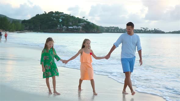 Father and Kids Enjoying Beach Summer Tropical Vacation alt