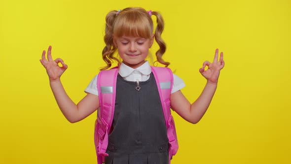 Teenage Girl Kid in School Uniform Reading Book and Meditating Relaxing with Concentrated Thoughts alt