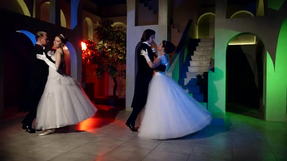 Couples Dance at a Historical Costume Ball in Historical Dresses Dancers of Classical Ballroom alt