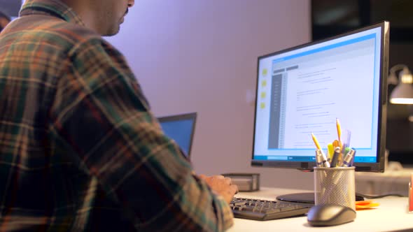 Programmer with Computer Working at Night Office 77 alt