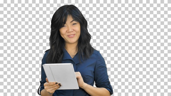 Young business woman with tablet computer, Alpha Channel