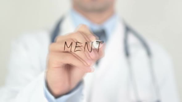 Mental Health Center Doctor Writing on Transparent Glass alt