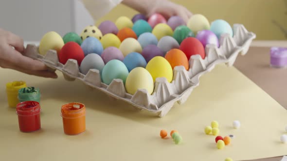 Painted Easter eggs on the table