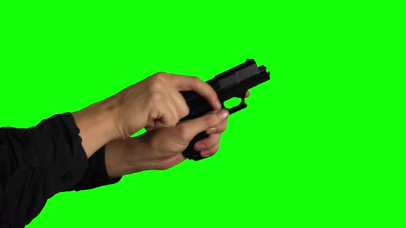Slow Motion Hand Firing Gun on Chroma Key Green Screen Background 1 alt