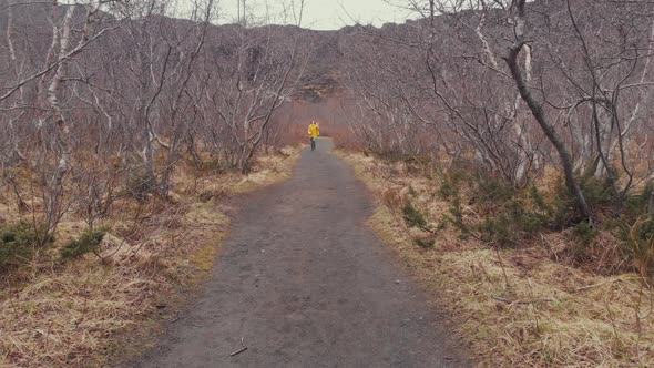 woman running in autumn forest alt